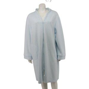 Miss Elaine Woman Blue Quilted Floral Embroidered Zip Fleece Robe Size XL